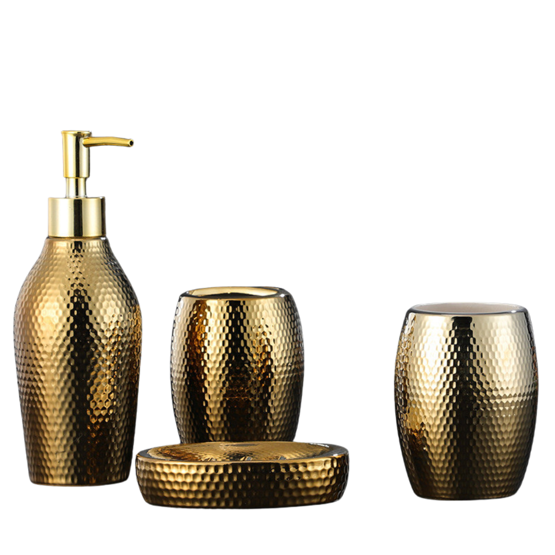 4 Pieces Golden Ceramic Bathroom Set